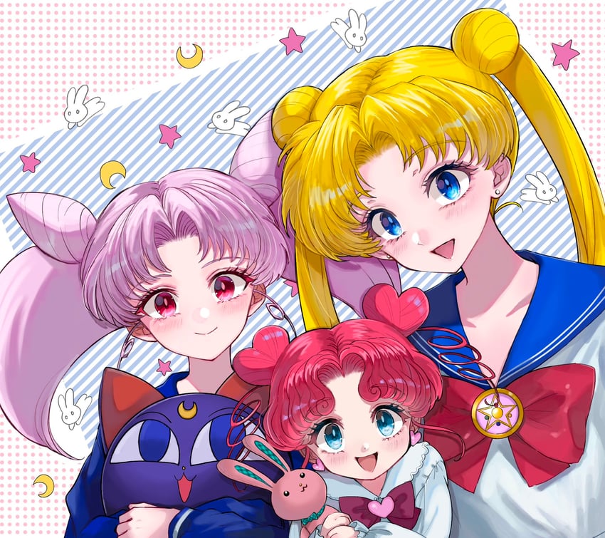tsukino usagi, chibi usa, luna-p, and chibi chibi (bishoujo senshi sailor moon and 2 more) drawn by ginshima_jill