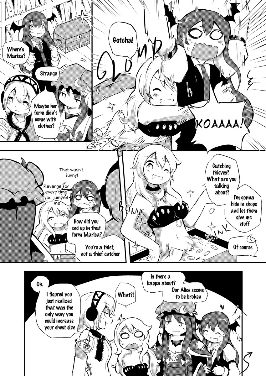 kirisame marisa, alice margatroid, patchouli knowledge, koakuma, and aigis (touhou and 2 more) drawn by kapiten70