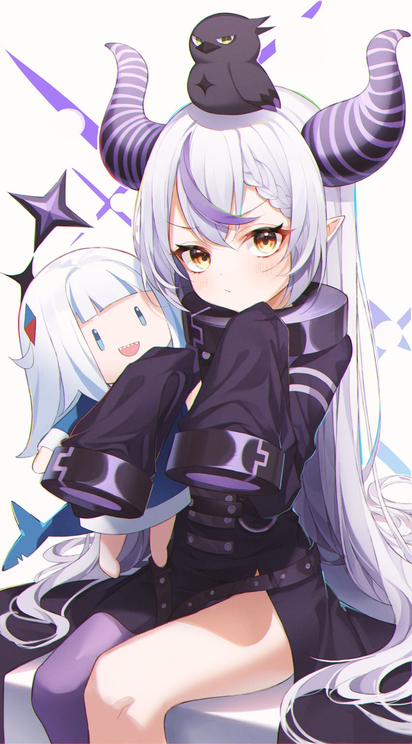 gawr gura, la+ darknesss, and crow (hololive and 1 more) drawn by loyo