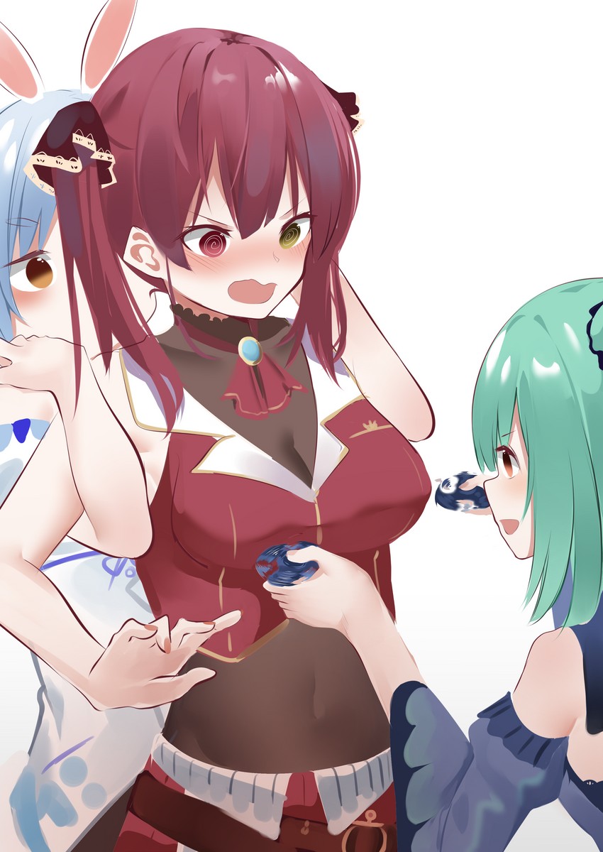 houshou marine, usada pekora, and uruha rushia (hololive) drawn by zeppeki_shoujo
