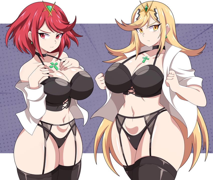 pyra and mythra (xenoblade chronicles and 1 more) drawn by abysswatchers