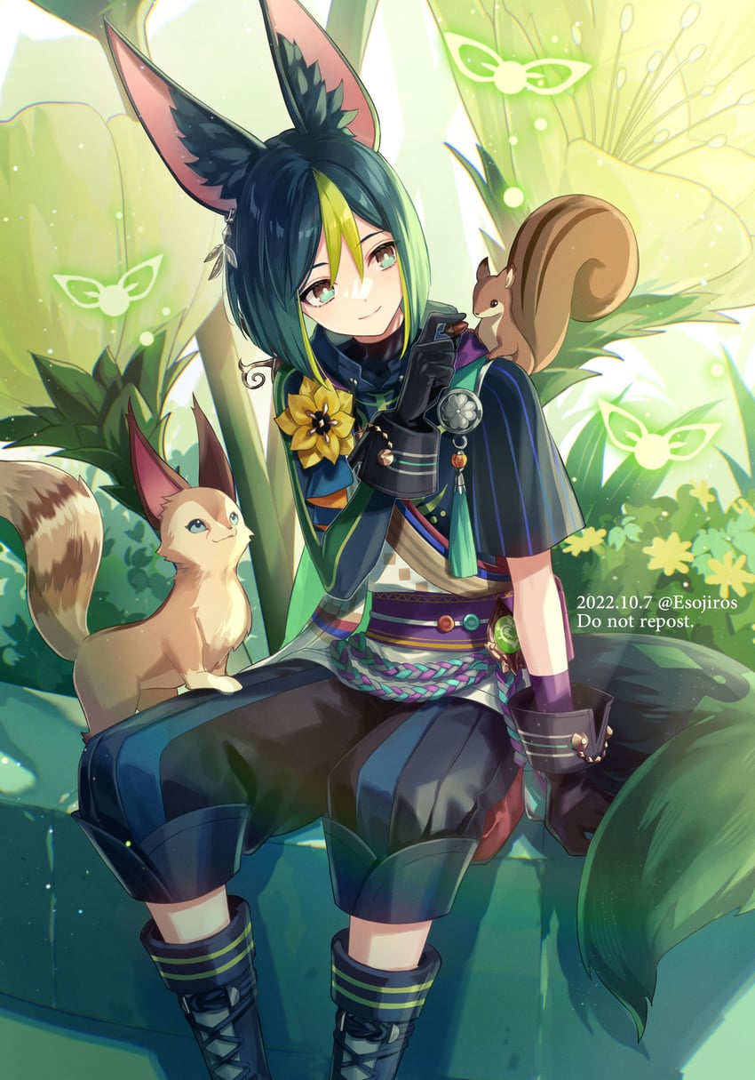 tighnari and crimson fox (genshin impact) drawn by amaichi_esora