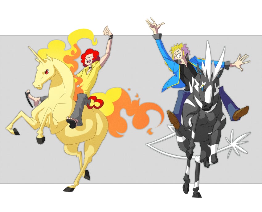 volkner, rapidash, zebstrika, and flint (pokemon and 1 more) drawn by jamie_loughran