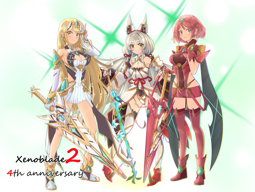 pyra, mythra, and nia (xenoblade chronicles and 1 more) drawn by sofusan1526