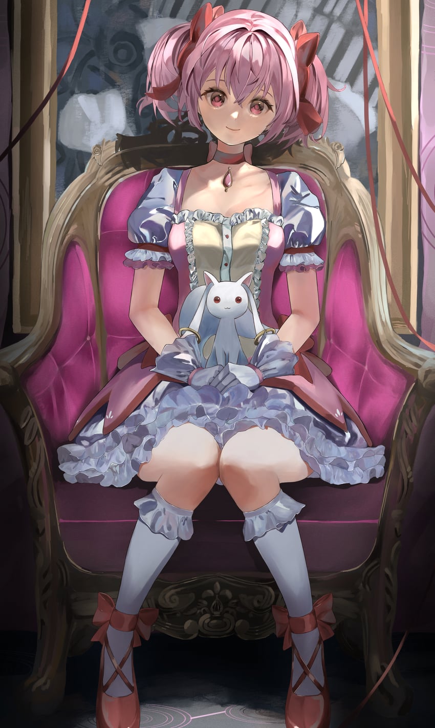 kaname madoka and kyubey (mahou shoujo madoka magica) drawn by shirasuke_0822
