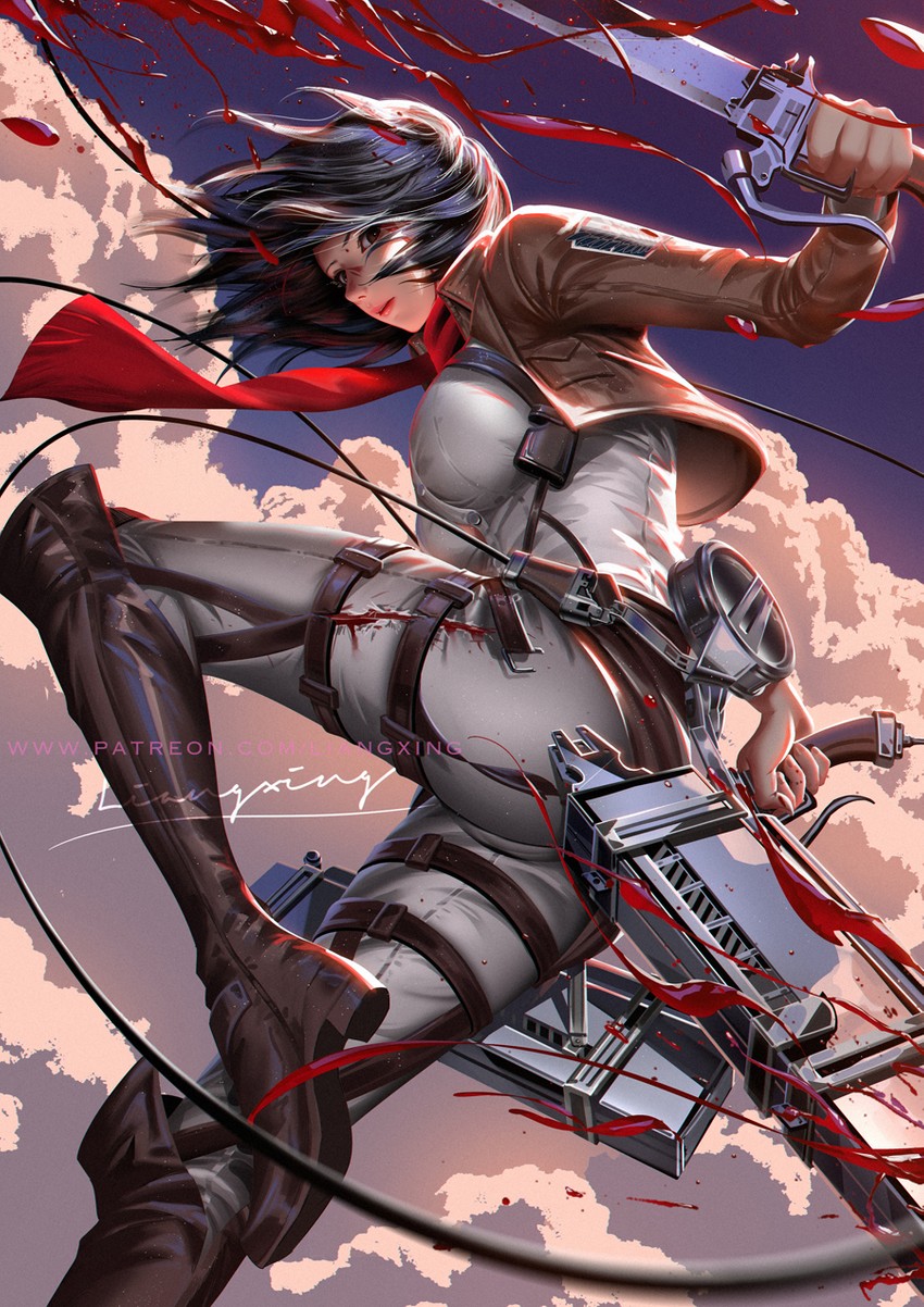mikasa ackerman (shingeki no kyojin) drawn by liang_xing