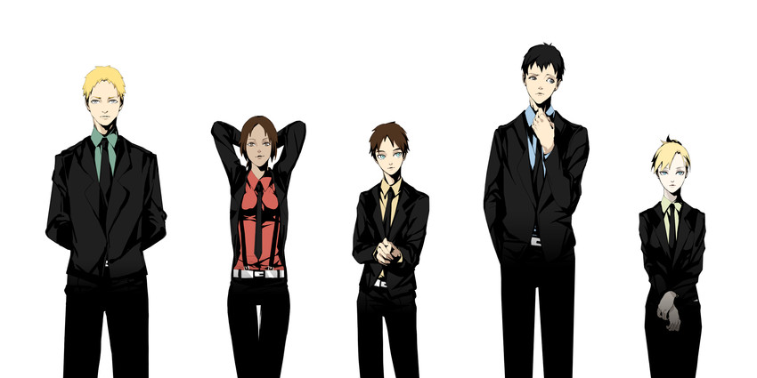 eren yeager, ymir, reiner braun, annie leonhart, and bertolt hoover (shingeki no kyojin) drawn by aghost-i