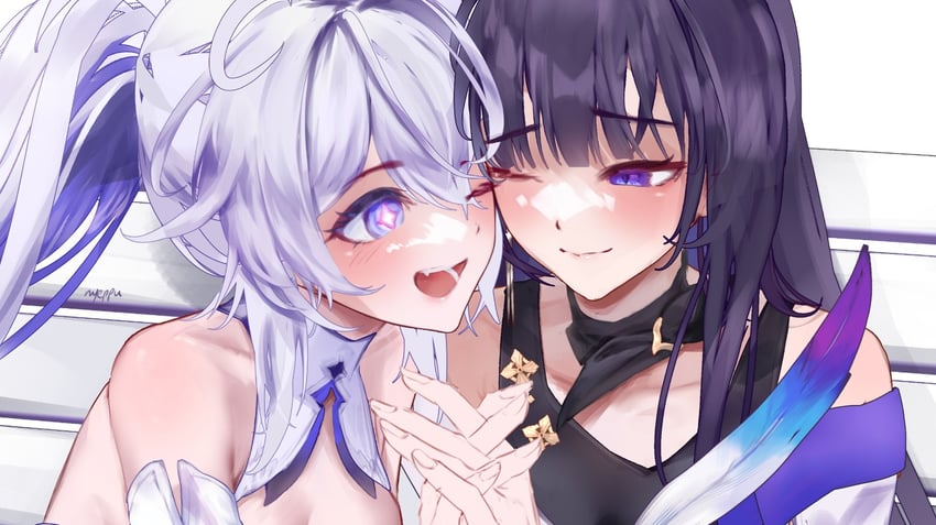 kiana kaslana and raiden mei (honkai and 1 more) drawn by nyeppu
