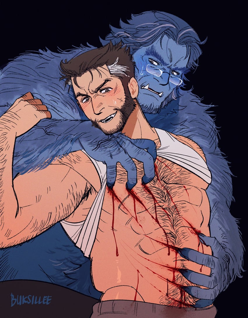 wolverine and beast (marvel and 1 more) drawn by buksillee