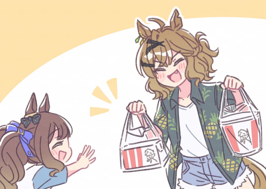 jungle pocket, tosen jordan, and colonel sanders (umamusume and 1 more) drawn by akamirai