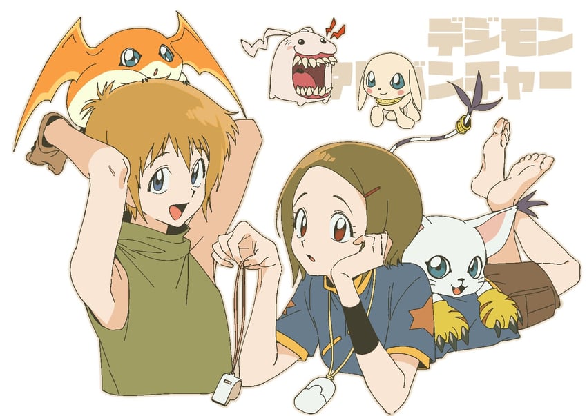 yagami hikari, yagami taichi, tailmon, takaishi takeru, ishida yamato, and 3 more (digimon and 2 more) drawn by zdo_on