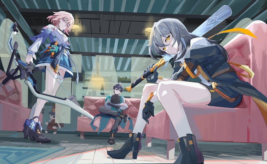 trailblazer, stelle, march 7th, and dan heng (honkai and 1 more) drawn by zb_relic