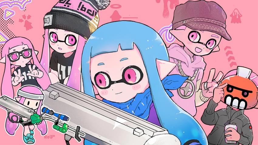 inkling player character, inkling girl, and inkling boy (splatoon) drawn by ogi_no_hi