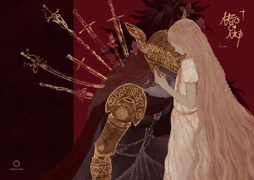 malenia blade of miquella and miquella (elden ring) drawn by amskii201