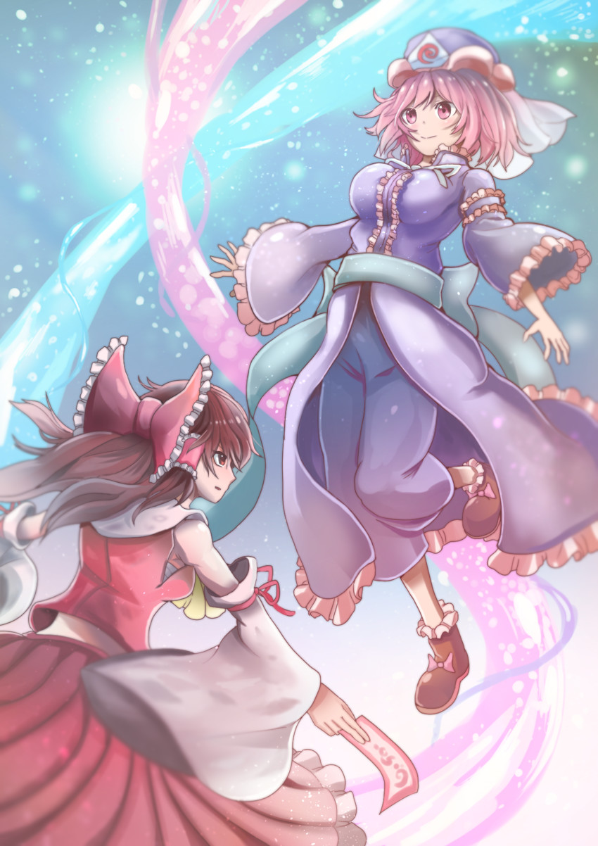 hakurei reimu and saigyouji yuyuko (touhou) drawn by ooru_(t20nozomu)