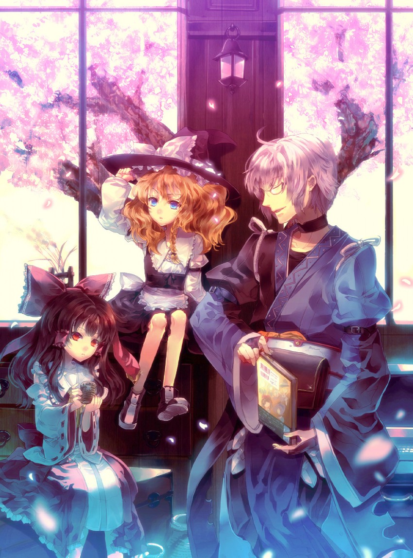 hakurei reimu, kirisame marisa, and morichika rinnosuke (touhou and 1 more) drawn by sunakumo
