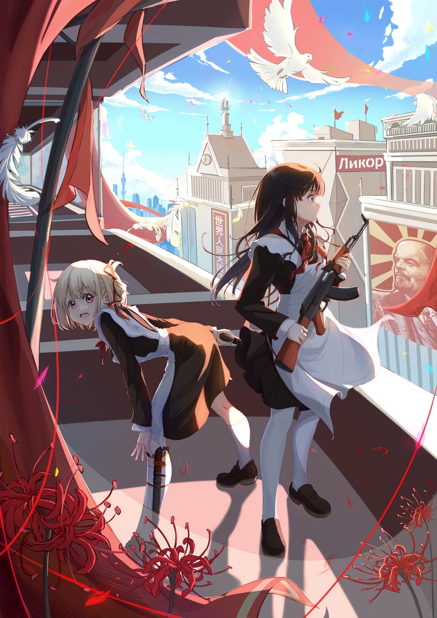 nishikigi chisato, inoue takina, and vladimir lenin (lycoris recoil) drawn by chousetsu_(chongvon)
