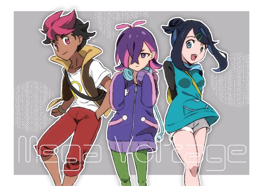 liko, dot, and roy (pokemon and 1 more) drawn by plus_ta