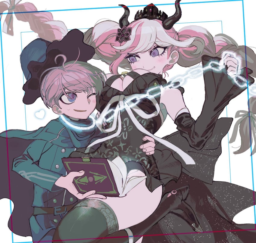 shinigami and yuma kokohead (master detective archives: rain code) drawn by sukumoku
