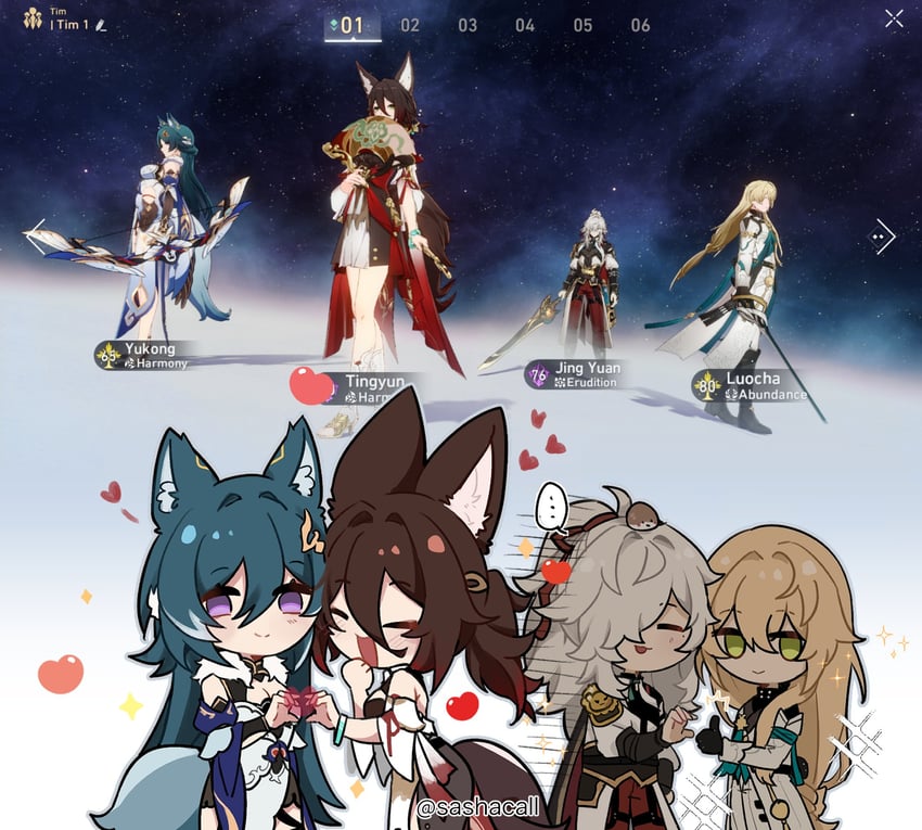 jing yuan, luocha, tingyun, and yukong (honkai and 1 more) drawn by sashacall