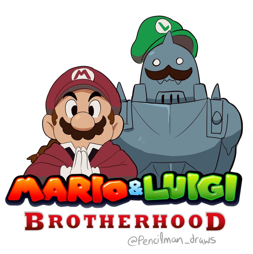 mario, luigi, edward elric, and alphonse elric (mario and 3 more) drawn by pencilman_draws