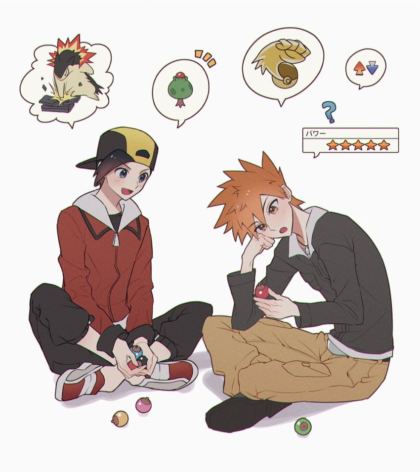 ethan, blue oak, and typhlosion (pokemon and 1 more) drawn by sekaiitinoki