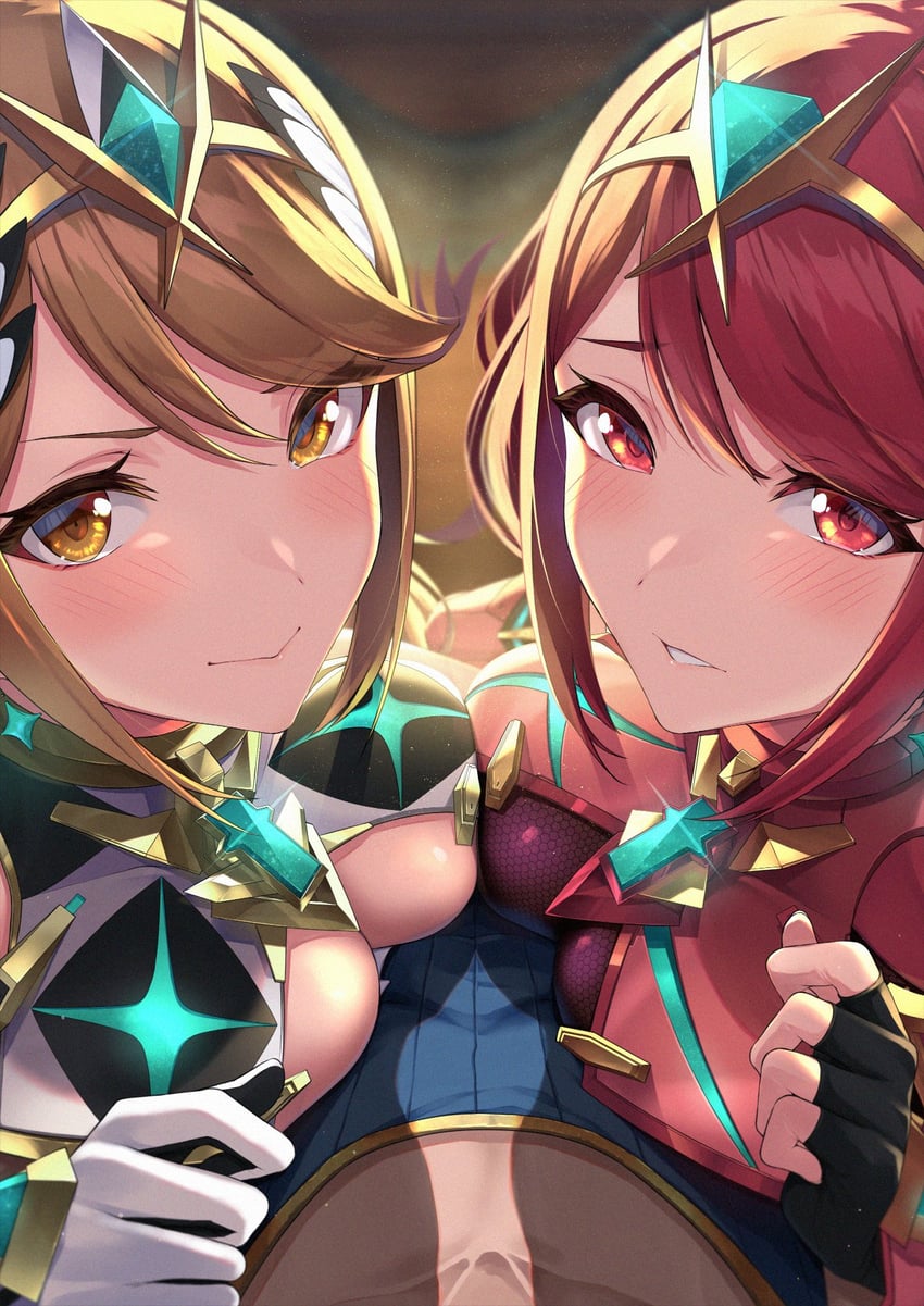 pyra, mythra, and rex (xenoblade chronicles and 1 more) drawn by yuuki_shin