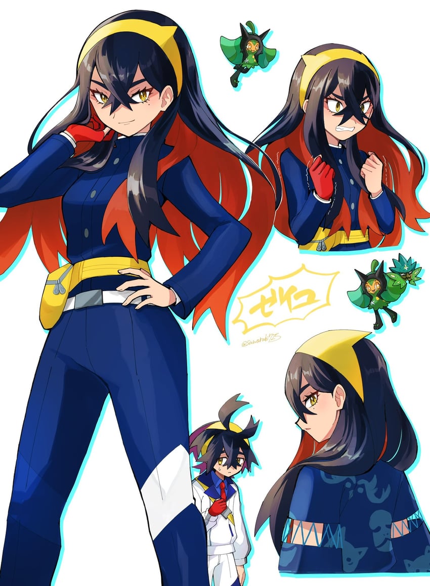 kieran, carmine, and ogerpon (pokemon and 1 more) drawn by sawarabi_(sawarabi725)