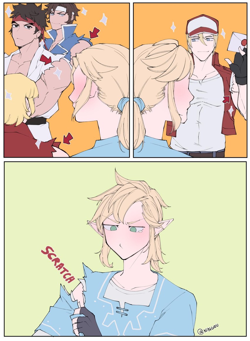 link, ryu, ken masters, terry bogard, and richter belmont (the legend of zelda and 8 more) drawn by kyou_(iuciferic)