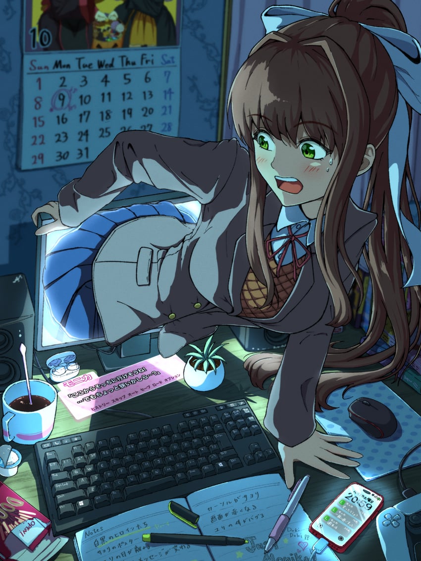 monika (doki doki literature club) drawn by ranmaru_(jackpot_1123)