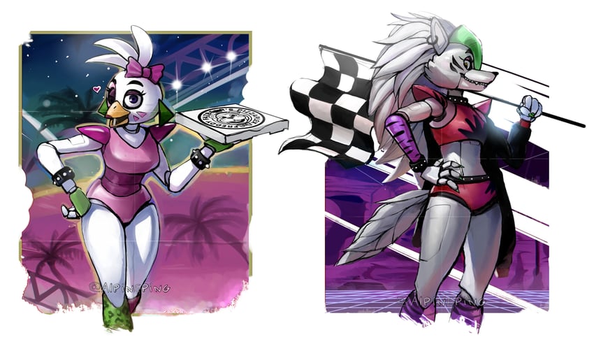roxanne wolf and glamrock chica (five nights at freddy's and 1 more) drawn by alpineping