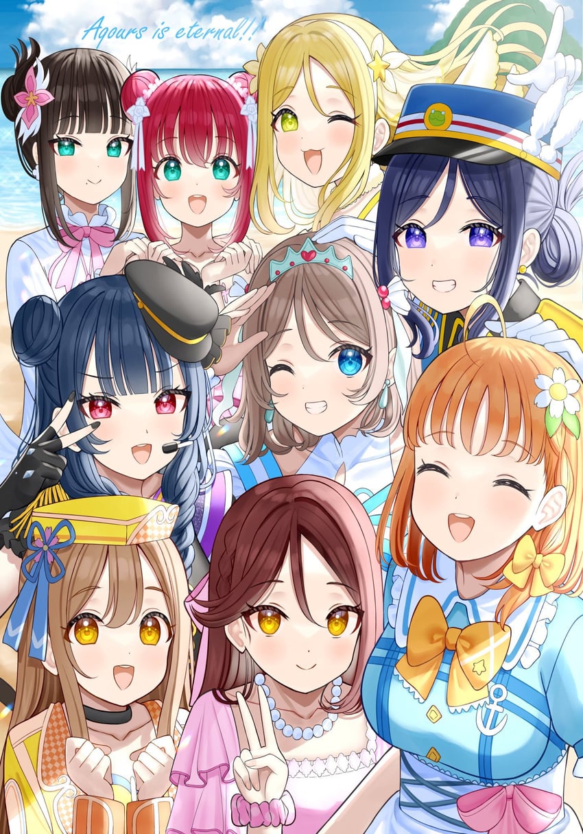 watanabe you, tsushima yoshiko, sakurauchi riko, takami chika, matsuura kanan, and 4 more (love live! and 1 more) drawn by mizukoshi_(marumi)