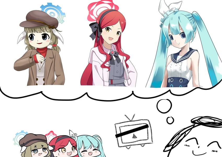 hatsune miku, sensei, doodle sensei, minase iori, ringo, and 3 more (touhou and 4 more) drawn by calciumin