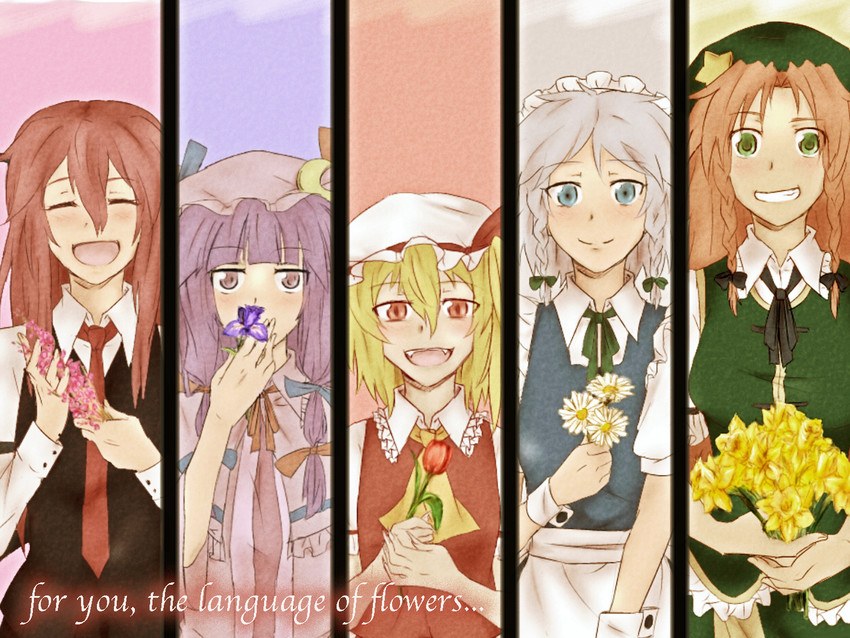flandre scarlet, izayoi sakuya, patchouli knowledge, hong meiling, and koakuma (touhou) drawn by worthlessvalor