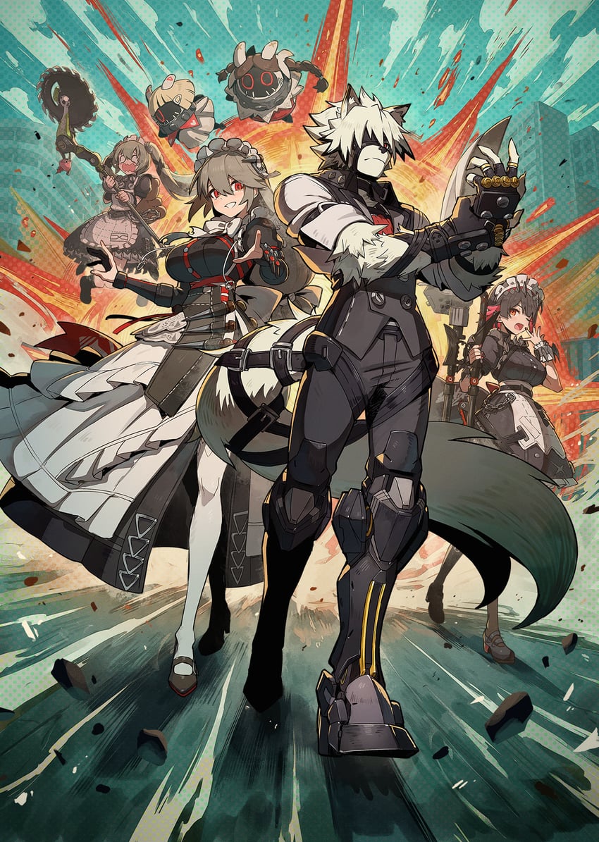 ellen joe, von lycaon, corin wickes, and alexandrina sebastiane (zenless zone zero) drawn by kuroi_susumu