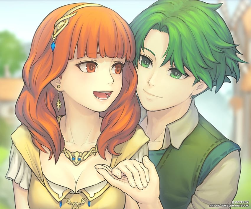 celica and alm (fire emblem and 1 more) drawn by gofelem