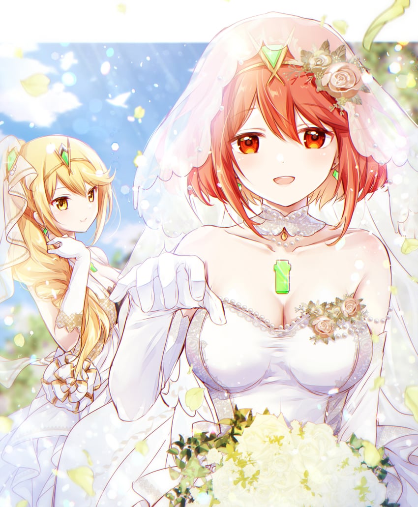 pyra and mythra (xenoblade chronicles and 1 more) drawn by ui_frara