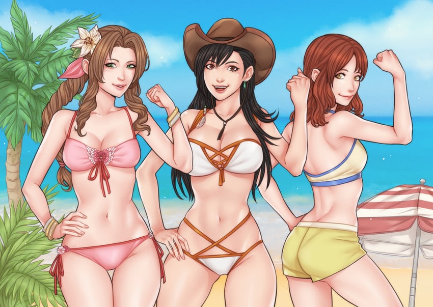 tifa lockhart, aerith gainsborough, and cissnei (final fantasy and 3 more) drawn by crylin6