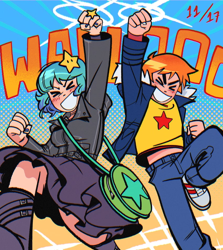 scott pilgrim and ramona flowers (scott pilgrim and 1 more) drawn by kanedatkm