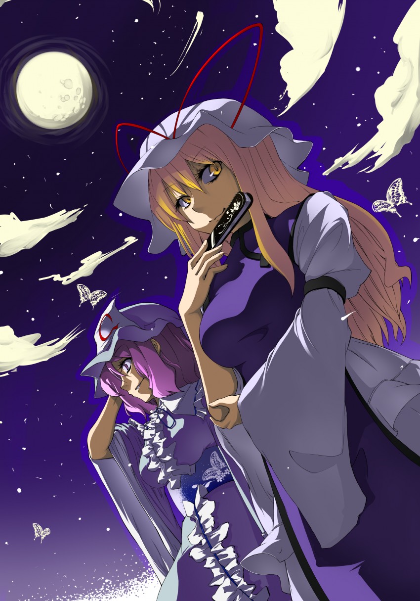 yakumo yukari and saigyouji yuyuko (touhou) drawn by jinkou_no_kuma