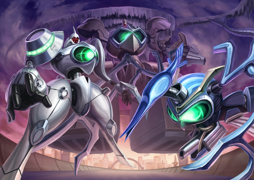 meklord emperor wisel, meklord emperor skiel, and meklord emperor granel (yu-gi-oh! and 1 more) drawn by hokuto_(hokuto_pk)