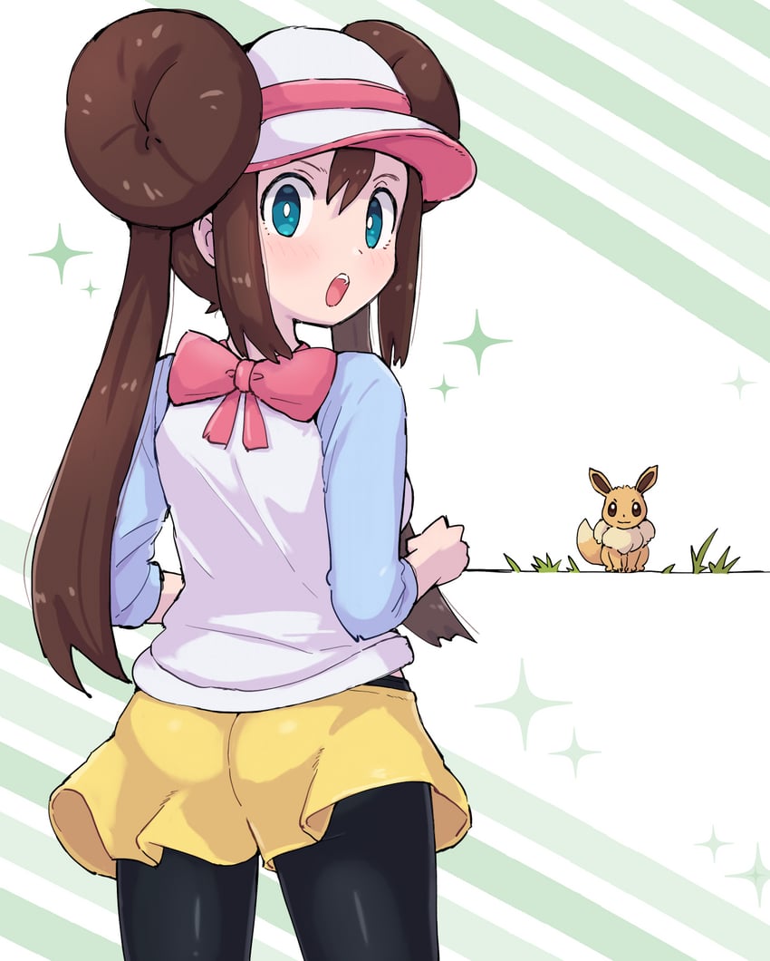 rosa and eevee (pokemon and 1 more) drawn by kutabireta_neko