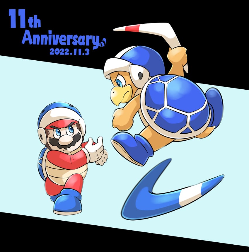 mario, boomerang mario, and boomerang bro (mario and 1 more) drawn by aogaeru_(pixiv46613656)