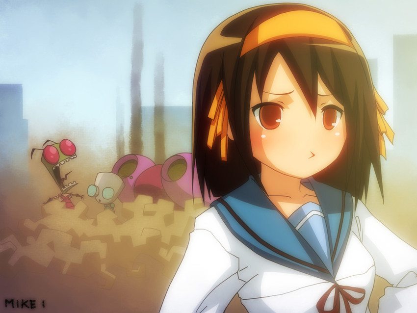 suzumiya haruhi, gir, and zim (suzumiya haruhi no yuuutsu and 1 more) drawn by mike_inel