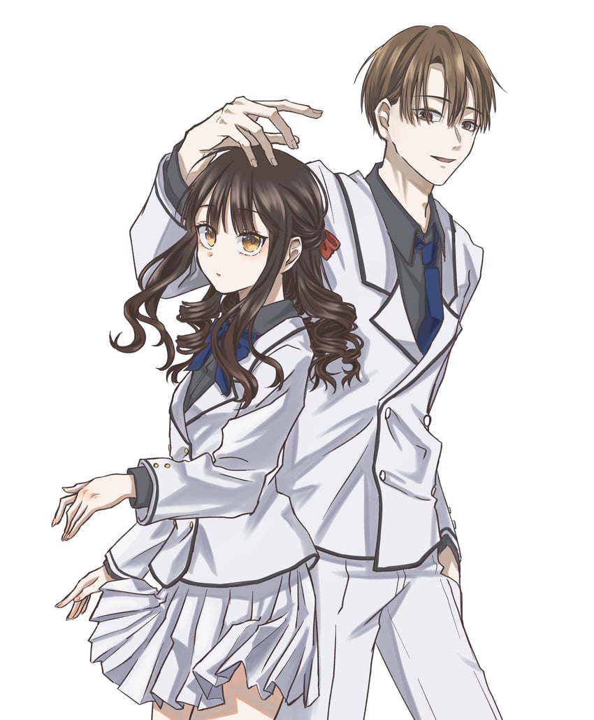 kisshouin reika and enjou shuusuke (kenkyo kenjitsu wo motto ni ikite orimasu) drawn by uma_(zoe-182420)