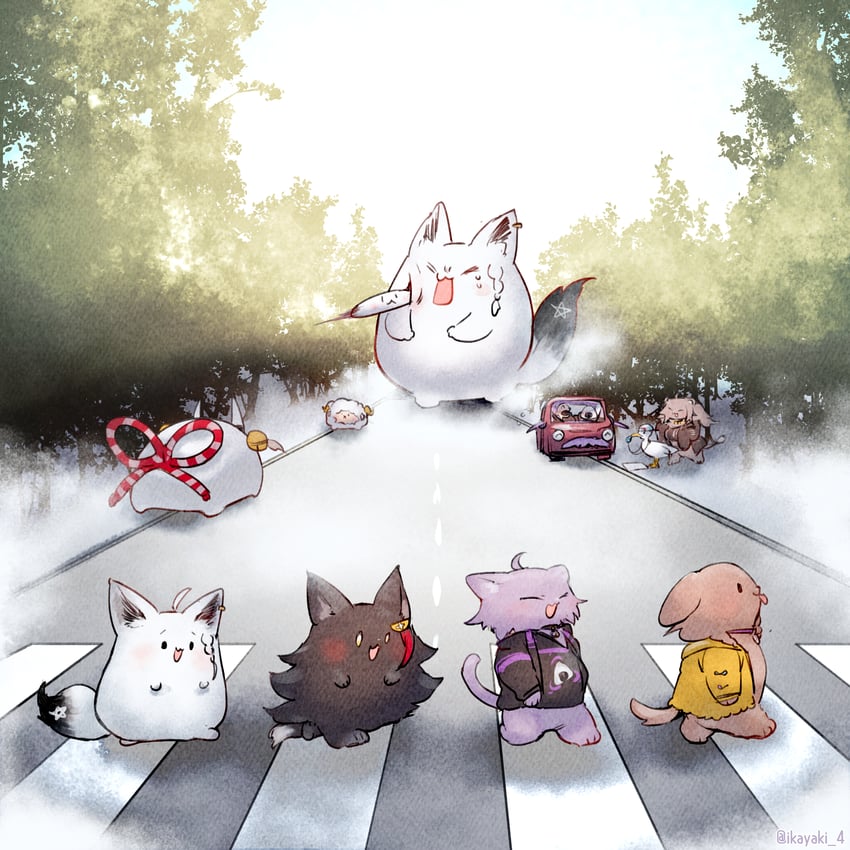 shirakami fubuki, nekomata okayu, ookami mio, oozora subaru, inugami korone, and 8 more (hololive and 2 more) drawn by ikayaki_(ikayaki4)