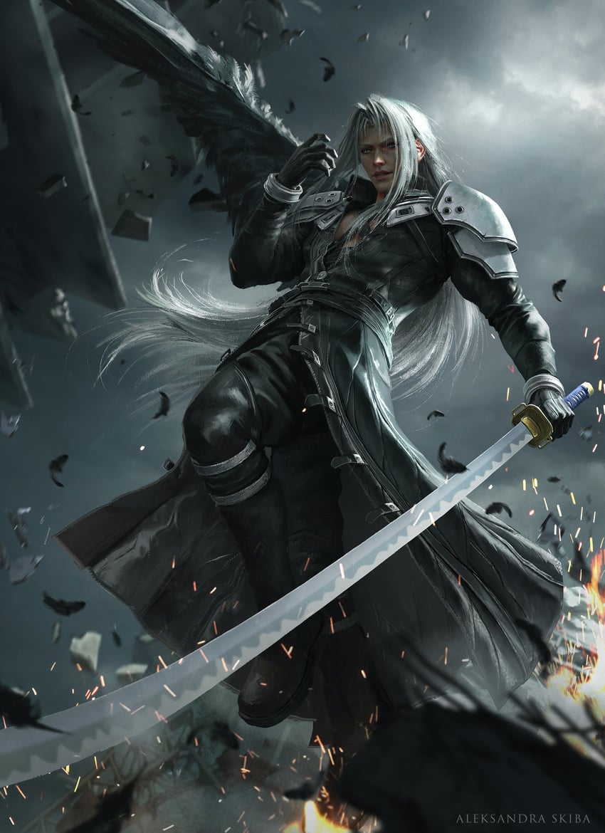 sephiroth (final fantasy and 1 more) drawn by aleksandra_skiba