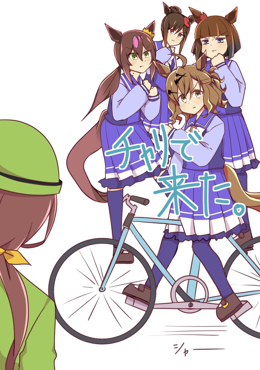 jungle pocket, hayakawa tazuna, shima, mai, and ru (umamusume and 1 more) drawn by wahiko_(black_bastard)