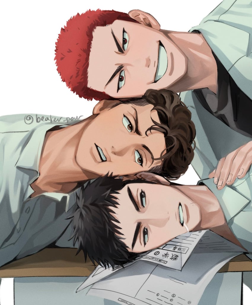 sakuragi hanamichi, miyagi ryouta, and mitsui hisashi (slam dunk) drawn by beaker_pour