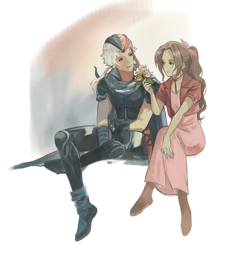 aerith gainsborough and firion (final fantasy and 2 more) drawn by garbage_paper